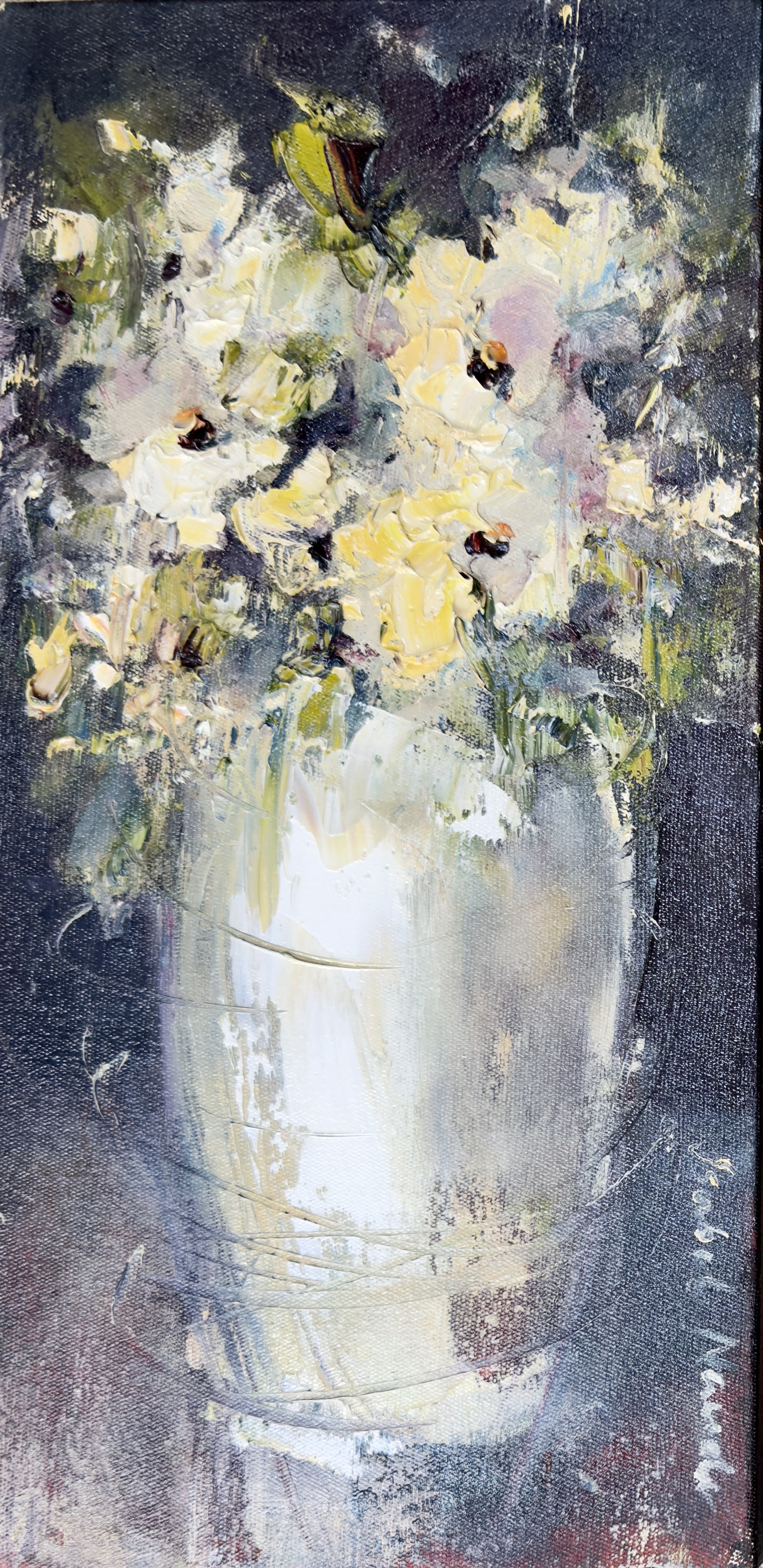 white flowers — oil on canvas